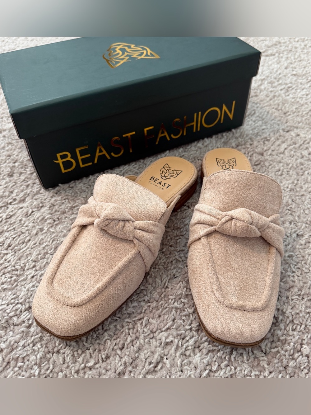 BEAST FASHION Taupe Suede Knot Mules